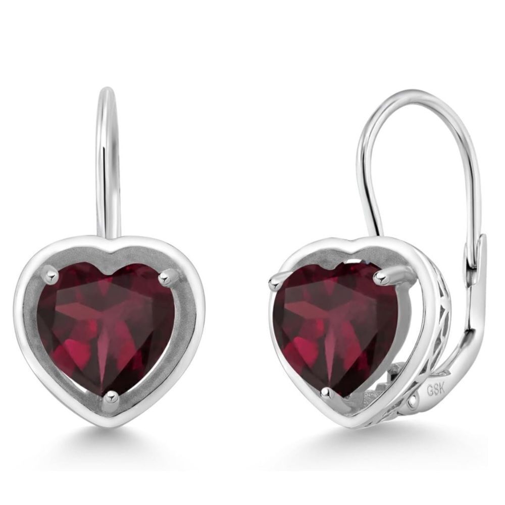 925 Sterling Silver with 3.00 Cttw 7MM Rhodolite Garnet Heart Leverback Earrings